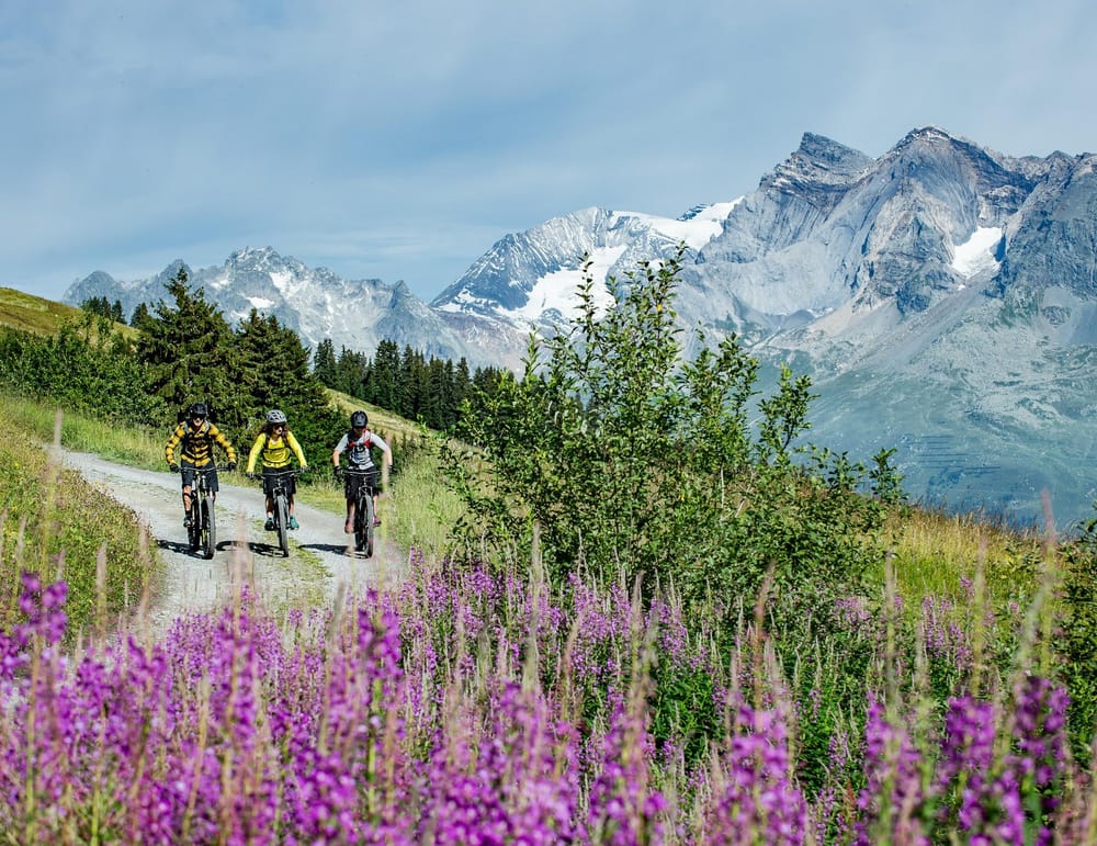 Drei Freunde mountainbiken in der Surselva